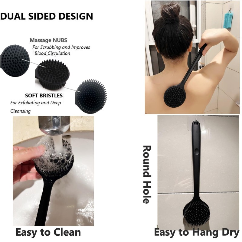Cinlitek Silicone Body Scrubber With Long Handle for Shower -