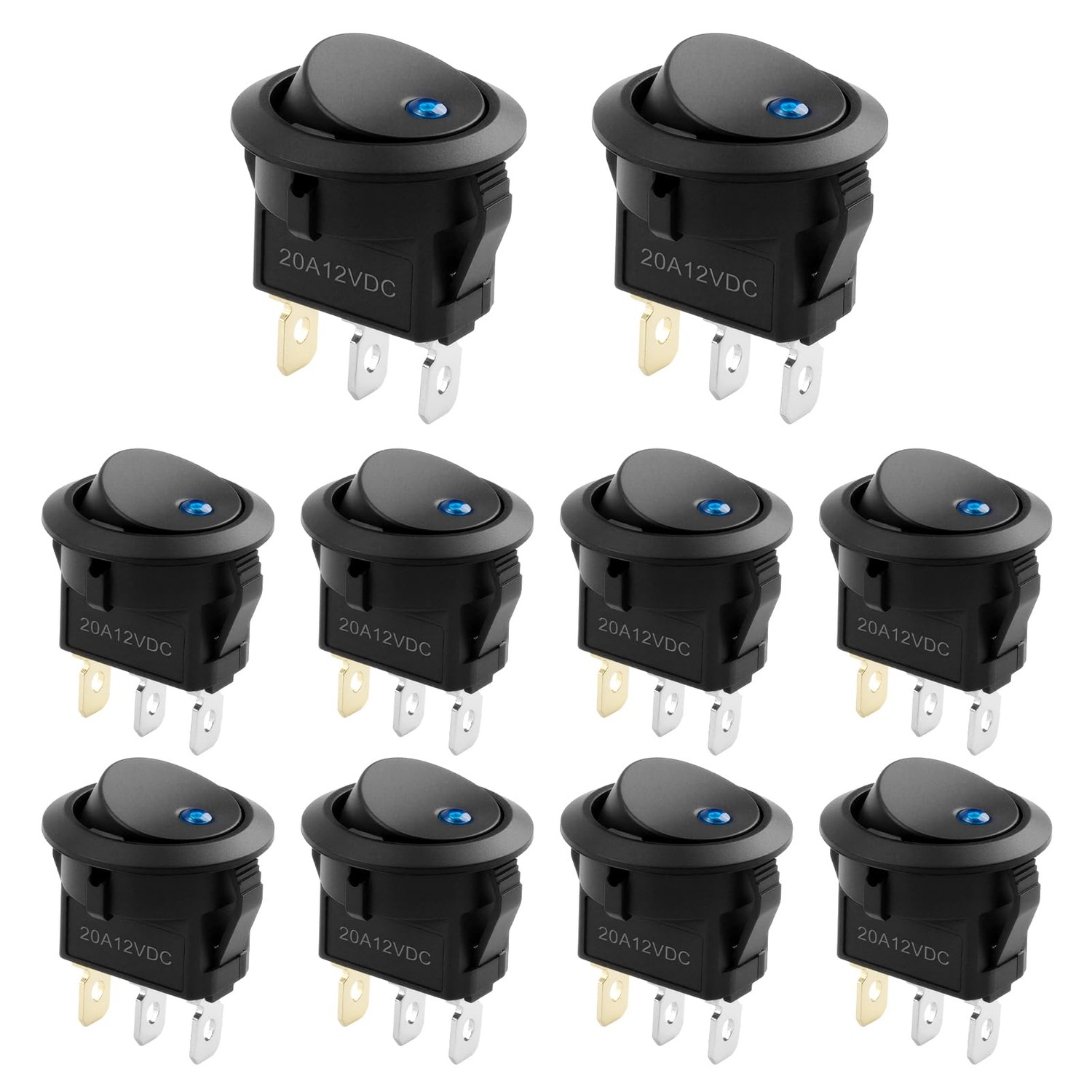 10 x Rocker Switch 12 V 20 A DC Rocker Switch Round On/Off Switch 12 V ...