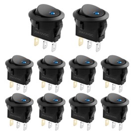 10 x Rocker Switch 12 V 20 A DC Rocker Switch Round On/Off Switch 12 V Waterproof Blue Light Main Switch 3-Pin Car Boat Motorhome Nylon PA66 Certified 20 A Pressure Switch