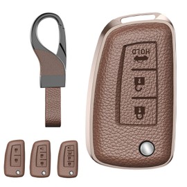 Durable Car Key Fob Cover with Keychain, Leather Sleeve and Metal Case Protector Compatible with Rogue Pathfinder Altima Armada Maxima Murano Sentra 2 3 4 Button Key Shell Accessories
