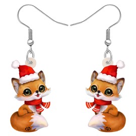 HUAGEO Acrylic Cute Christmas Hat Orange Fox Dangle Earrings For Women Charms Forest Wild Animals Novelty Jewellery Festival Gifts Accessories (Orange)