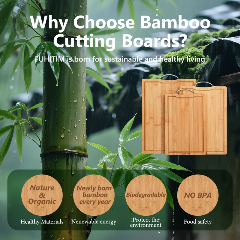 Bamboo Cutting Board, Wooden Cutting Boards for Kitchen with Double