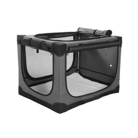 Deekuiwi 42-Inch Collapsible Travel Dog Crate, Portable 4-Door Soft Kennel for Medium to Large Dogs, Chew-Proof Mesh Windows, Indoor/Outdoor Use, Foldable, with Storage Bag (Grey)