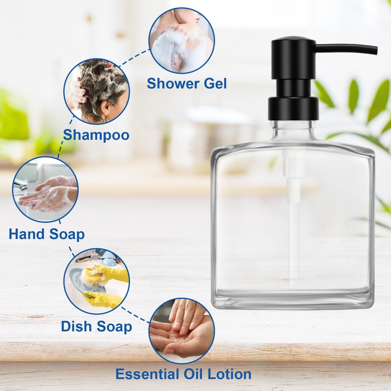 UHEY HOME Glass Hand Soap Dispenser Bathroom, 9.3oz Refillable Liquid
