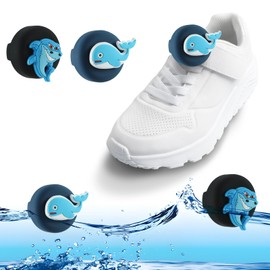 [2-Pack] Shoe Holder for Kids Waterproof Design, Cute Cartoon Holder Hidden Silicone Tag Case for Kids Shoelaces & Straps (Whale+Shark)