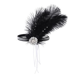IYOU 1920s Flapper Headband Black Feather Great Gatsby Headpiece Pearl Tassel Vintage Festival Wedding Hair Accessories for Women