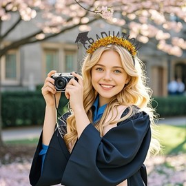 Kistreao 2025 Graduation Headband Glitter Black Graduation Cap Hair Bands Grad Hair Accessories for Women Girls Congratulation Graduation Party Supplies