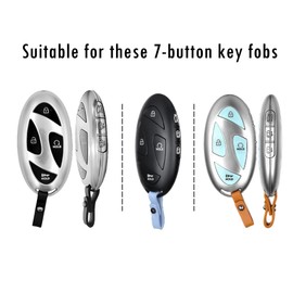 PADITURAL 7-Button Key Fob Cover for Hyundai 2024-2025 Tucson Elantra Santa Fe Kona Sonata IONIQ, Protective Case with Anti-Loss Keychain, Black