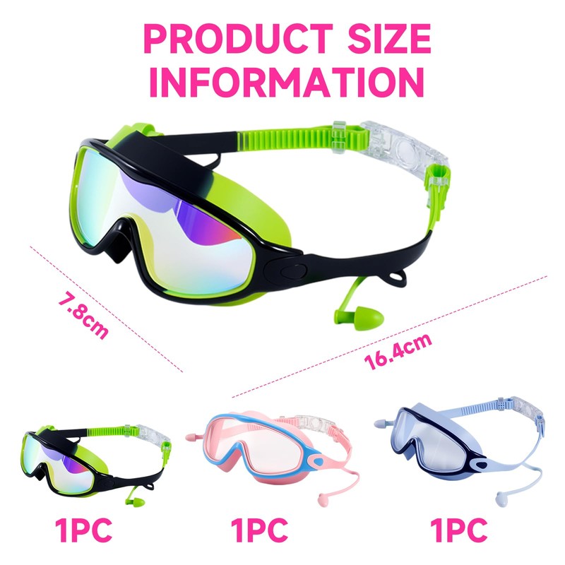 Cosblisvia 3 Pack kids swimming goggles, Wide goggles kids 6-14