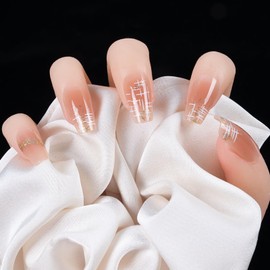 BHIDENAW Nail Tips, 24 Pieces, Nail Tips, Short, Spring and Summer, Popular Japanese Style, Cute, Simple, Stylish, Coming of Age Ceremonies, Graduation Ceremonies, Weddings, Parties, Nail Seal, Bridal