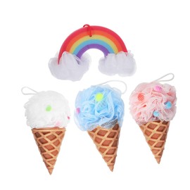 minkissy 4pcs Ice Cream Shape Shower Scrubber Bath Sponge for Soft Durable Loofah Balls for Gentle Body Wash Lightweight and Reusable Exfoliating Tool