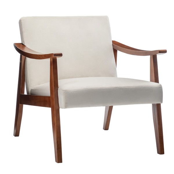Container Furniture Direct Accent Chair with Velvet Upholstery and Solid Wood Frame, Classic Mid-Century Modern Living Room Furniture for Extra Seating, Cream White