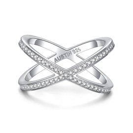 Elegant Cross Over Entwined Ring Made With 925 Sterling Silver, Size 8/Q