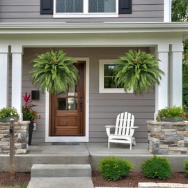 Galebeiren Galebeiren Artificial Ferns for Outdoors, 45" Large Faux Ferns 63 Fronds Fake Boston Fern Plant for Planter Garden Home Yards Farmhouse Decor 2 PCS Dark Green