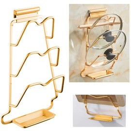 Pot Lid Rack Cooking Utensil Wall Mounted Home Organizer Kitchen Save Space Restaurant Clean Anti Corrosion Storage Holder Multifunction Modern Cutting Board with Draining Design (Gold)
