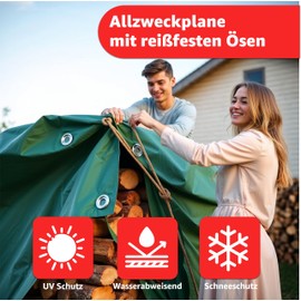 3 x 3 m Tarpaulin & Protective Tarpaulin Green – Garden Tarpaulin & All-Purpose Tarpaulin Waterproof – 200 g/m² Green, Tarpaulin with Eyelets for Tent Underlay – Fabric Tarpaulin – Tent Tarpaulin &