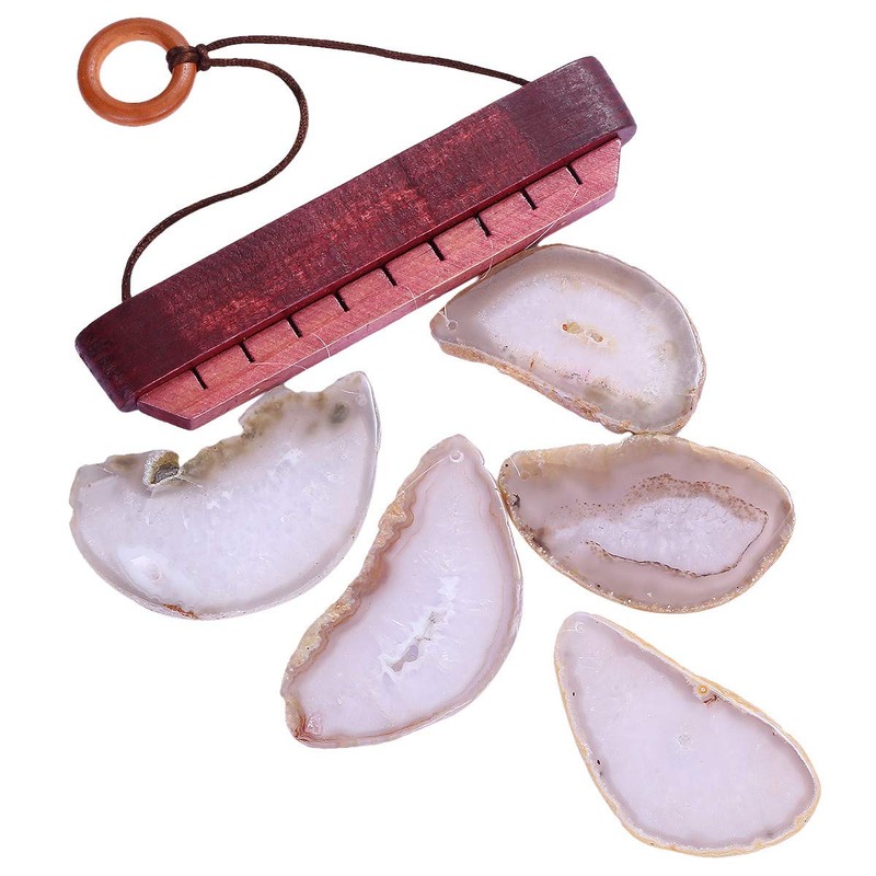 mookaitedecor Natural Agate Slices Wind Chimes for Home Garden Decoration