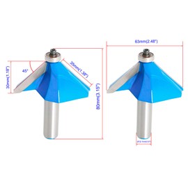 Aopin 45 Degree Chamfer Edge Molding Router Bit 1/2" Shank Upper Bearing Beveled Edge Shape Router Bit Cutter Woodworking Tool Blue Silver 1 Piece