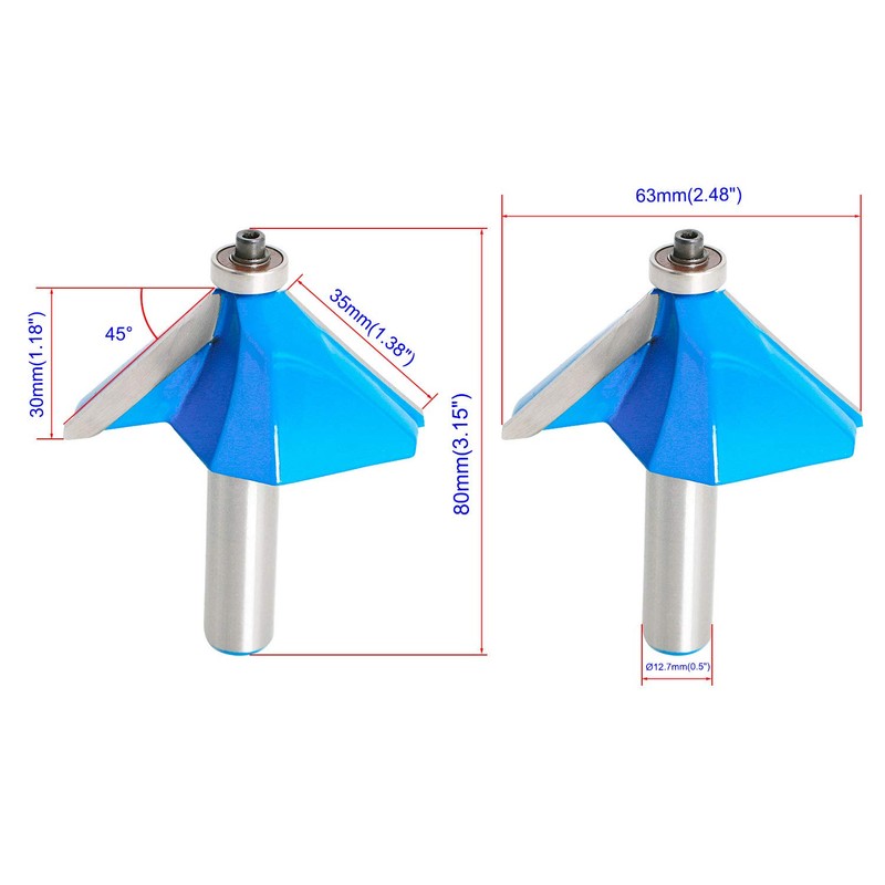 Aopin 45 Degree Chamfer Edge Molding Router Bit 1/2" Shank