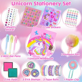 YOYTOO Unicorn Gifts for Girls 5 6 7 8 9 10-12 Years Old, Kids Unicorn Stationery Set with Secret Diary, Stamps, Pens, Journal Notebook Birthday Gifts for Little Girls