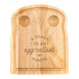 Breakfast Egg Board - "A Toast to an Egg-cellent" Birthday Gifts, Mum, Dad from Son Kids Daughter Baby - Unique Mothers Day Fathers Day Idea - Funny Engraved Pun Design Natural Wood (Auntie)