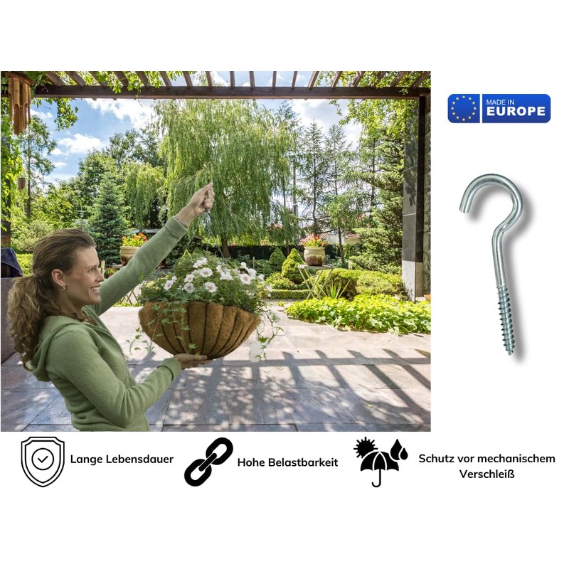 THOMCE Robust Screw Hooks Galvanised Pack of 20 4.5 x