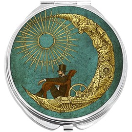 NewCharms Steampunk Man on Moon Compact with Mirrors - Perfect Pocket and Purse Size Folding Mirror for Applying Make Up Anywhere