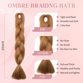 SEGO Pro Braiding Hair Extensions 24 Inch Synthetic Jumbo Box Braid Hair for Crochet Twist Braids for Women Pack of 3 (Light Auburn)