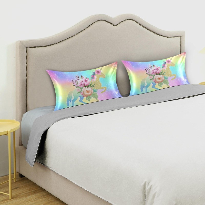 Blueangle Rainbow Unicorn Satin Pillowcase for Hair and Skin Silk