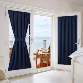 NICETOWN French Door Curtain Drapes - Solid Thermal Insulated Blackout French Door Window Treatment Curtain Panel Drapes for Kitchen, Navy Blue, 1 Panel, 54W x 72L inches