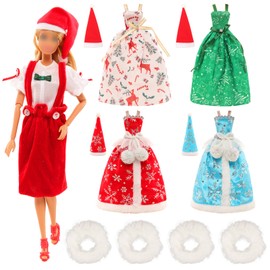 Miunana Christmas Girl Doll Clothes Fit for 11.5 Inch Girl Doll Chirstmas Dress 8 Item Skirt for 12 Inch Girl Doll Christmas Custom Outfit and Hats