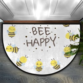 OMFUNS Half Round Door Mat, Non Slip Welcome Mat, Absorbent Washable Doormat Floor Mat, Area Rugs Half Circle Mats for Home Kitchen Patio Entrance, 24" x 36", Bee Happy Quote