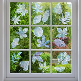 Zoyiancy Leaf Window Clings for Birds Strikes, Anti-Collision Windows Decals to Prevent Bird Strikes, Non Adhesive Window Stickers for Glass Door Windows (Rainbow)
