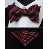 Hisdern Bow Ties for Men Striped Self Tie Bowtie Handkerchief