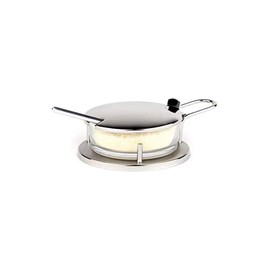 APS Parmesan-Menage Classic Parmesan Vessel, Parmesan Jar with Spoon, Transparent Glass for Parmesan in Stainless Steel Frame, 11 x 15 cm, 7 cm Height