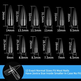 KOXXIAMOQ 240 Pcs Clear Stiletto Fake Nail Tips, Soft Gel Full Cover No C Curve Nail Tips for Extensions, Press on Nails, Long Acrylic False French Nails Traceless(transparent)