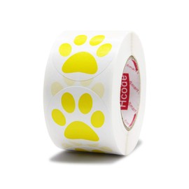 Hcode 1.5" Round Yellow Bear Paw Print Stickers Dog Puppy Paw Stickers Bear Paw Stickers 500 Pieces per Roll (1 roll, Yellow)