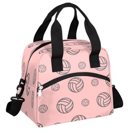 bisibuy Volleyball Pink Lunch Bag for Women Men Reusable Lunch Cooler Box Lunch Tote Thermal Meal Prep Lunch Organizer with Adjustable Shoulder Strap for Adult, Outdoor, Work