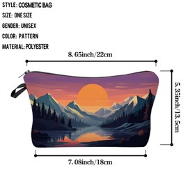 Livel lhood Mountain Landscape Makeup Bag Sunset Mountain Cute Small Organizer Bag Zipper Pouch Flat Design Mountain Sunset Cosmetic Bag Present for Women Friends, hzt0546