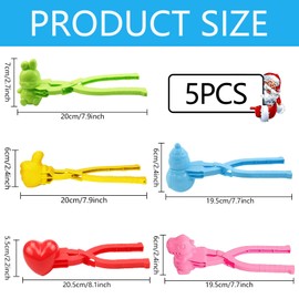 Giugio Pack of 5 Snowball Shaper, Snowball Maker, Winter Snowball Shape Toy, Snowball Clip, Plastic Sandball Maker, Winter Outdoor Toy for Children to Play in the Snow (D)
