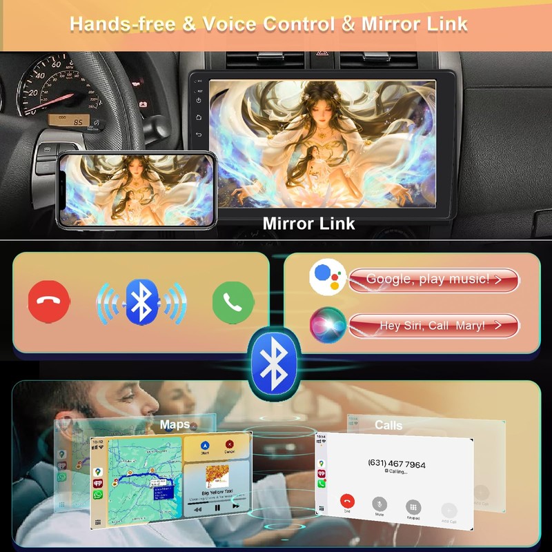 9” Single Din Car Stereo with Wireless Apple Carplay, Car