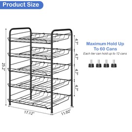 Vrisa 5 Tier Can Organizer for Pantry Can Holders 60 Cans Rack Canned Goods Organizer for Pantry Shelf Stackable Food Organizer Soda Vegetable Can Dispenser for Kitchen Cabinet, Black