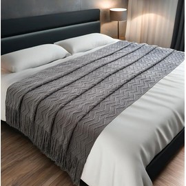 Boho Farmhouse Knitted Throw Blanket: Cozy, Soft, & Stylish, Perfect for Home Decor Couch, Sofa, Chair, Bed Light & Warm (Dark Grey, 60x80)