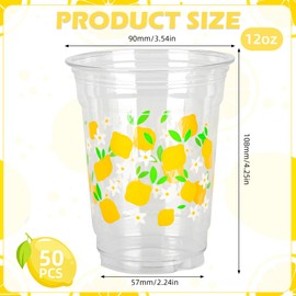AimFun 50 Pcs Lemon Plastic Cups Summer 12 oz Party Clear Cups