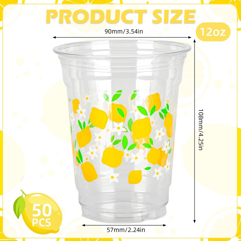 AimFun 50 Pcs Lemon Plastic Cups Summer 12 oz Party