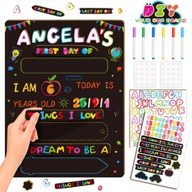 11Pcs DIY First Day of School Sign - First and Last Day of School Board with 6 Colorful Liquid Chalkboard Markers Reusable Wooden Letter Sign Back to School Supplies for Kindergarten Preschool