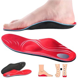 Plantillas para Fascitis Plantar, Plantillas de Gel de Soporte de Arco Alto para Hombres y Mujeres, Insertos Ortopédicos para Pies Planos, Plantillas deportivas para Botas de Trabajo (Rojo-S)