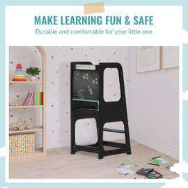 Dream On Me Explora Tower & Step Stool in Black, Anti-Slip Base, Multipurpose Kids Step Stool, 3 Platform Heights, Chalkable Black Board