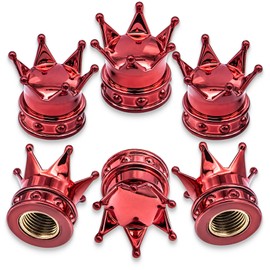 MEAJOO 6PCS Crown Tire Valve Stem Caps, with O Rubber Ring, Tire Air Valve Cap Plastic with Brass Core, Universal Cars, SUV, Trucks, Bikes, Motorcycles, Bicycles (Red)