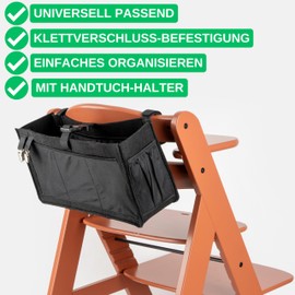 High Chair Organiser 1 Set Felt Black Fits All Makes and Models with Many Pockets for Baby Storage, Hanging Storage Bag, High Chair, Backrest Storage Space
